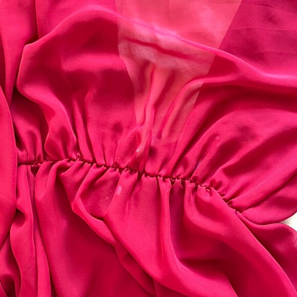 Red Chiffon With Beaded Waist V-Neck Flowy Blouse - Picture 6 of 8